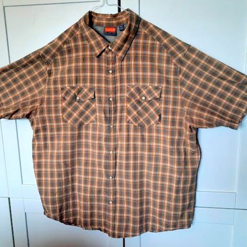 Men's Merrell Casual Snap Up Collared Plaid Short Sleeve XL